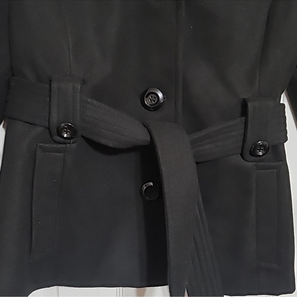 Classic Black Belted Peacoat - Picture 2 of 9